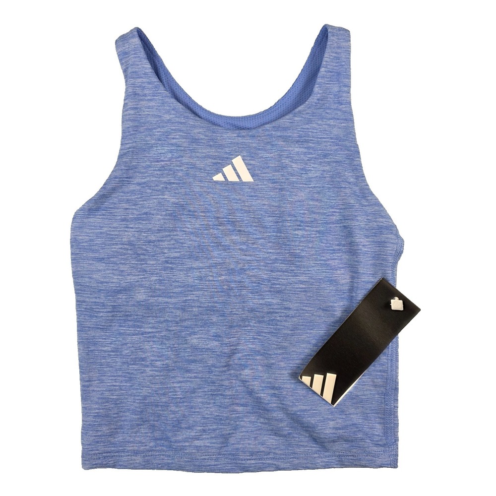 NEW WT Adidas Girls Melange Training Athletic Tank Size XS 6 6X Blue w/ LT Blue - Picture 1 of 8